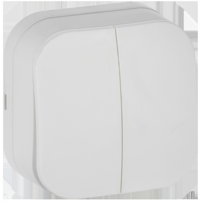 GLORY Выключатель 2-клавишный для открытой установки 10А ВС20-2-0-ХБм белый матовый IEK