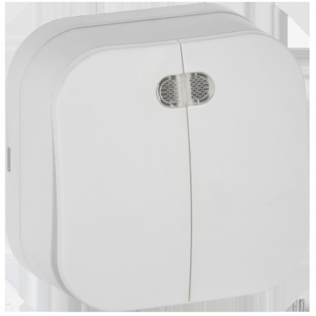 GLORY Выключатель 2-клавишный для открытой установки с индикацией 10А ВС20-2-1-ХБм белый матовый IEK