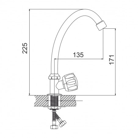 Смеситель для кухни моно с высоким изливом крепеж гайка