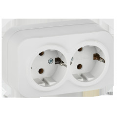 GLORY Розетка 2-местная для открытой установки с заземлением без защитных шторок 16А РС22-3-ХБм белый матовый IEK