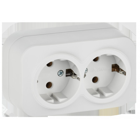 GLORY Розетка 2-местная для открытой установки с заземлением без защитных шторок 16А РС22-3-ХБм белый матовый IEK