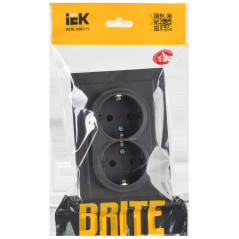 BRITE Розетка двойная с заземлением с защитными шторками 16А в сборе РСш12-3-БрГ графит