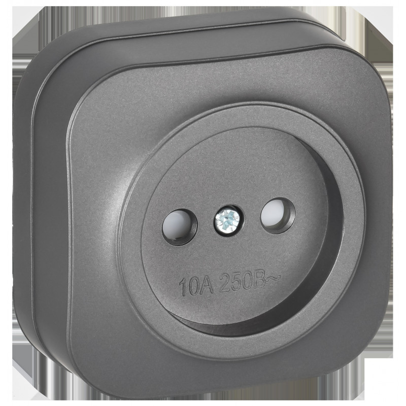 GLORY Розетка 1-местная для открытой установки без заземления с защитными шторками 10А РСш20-2-ХСм сталь матовый IEK