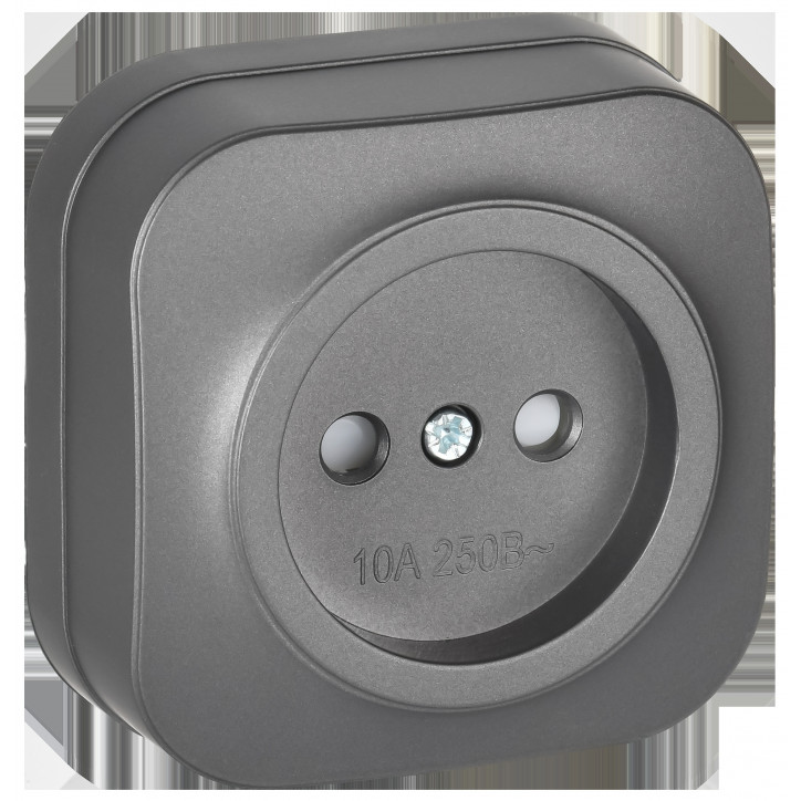 GLORY Розетка 1-местная для открытой установки без заземления с защитными шторками 10А РСш20-2-ХСм сталь матовый IEK