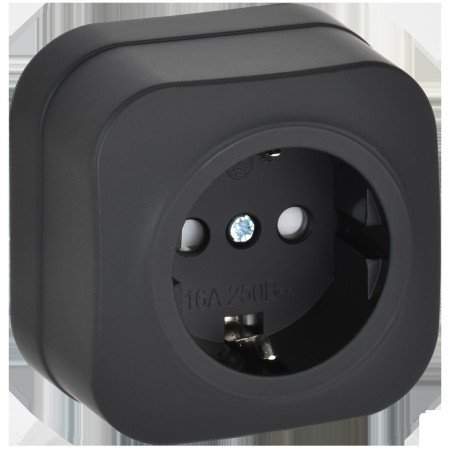 GLORY Розетка 1-местная для открытой установки с заземлением с защитными шторками 16А РСш20-3-ХЧм черный матовый IEK