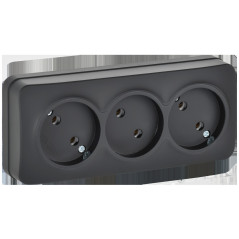 GLORY Розетка 3-местная для открытой установки без заземления без защитных шторок 10А РС23-2-ХЧм черный матовый IEK