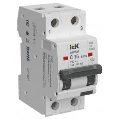 ARMAT Автоматический выключатель дифференциального тока B10N 2P C16 100мА тип A IEK