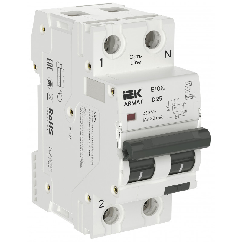ARMAT Автоматический выключатель дифференциального тока B10N 1P+NP C25 30мА тип A (36мм) IEK