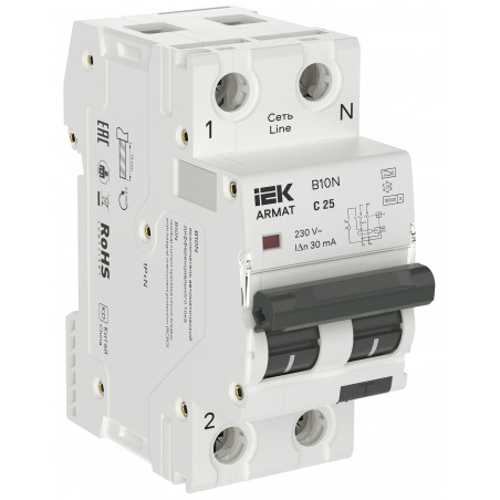 ARMAT Автоматический выключатель дифференциального тока B10N 1P+NP C25 30мА тип A (36мм) IEK