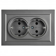 BRITE Розетка двойная с заземлением без защитных шторок 16А в сборе РС12-3-БрС сталь