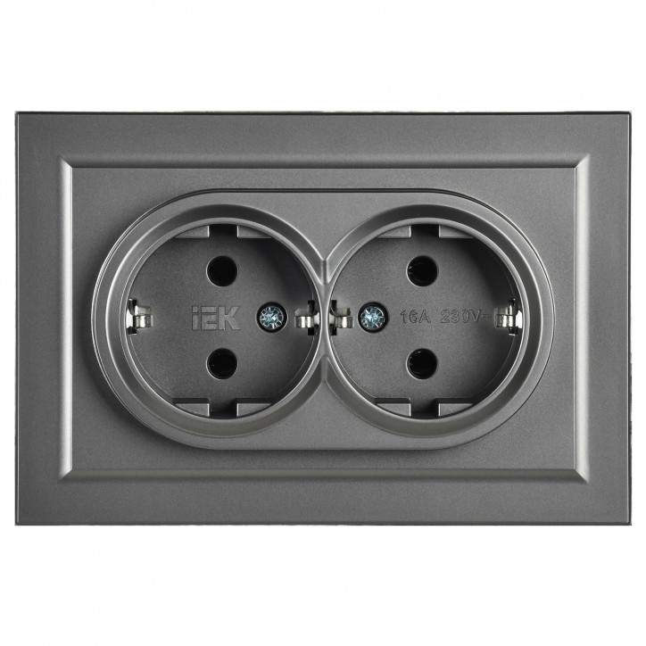 BRITE Розетка двойная с заземлением без защитных шторок 16А в сборе РС12-3-БрС сталь BRITE Розетка двойная с заземлением без защитных шторок 16А в сборе РС12-3-БрС сталь