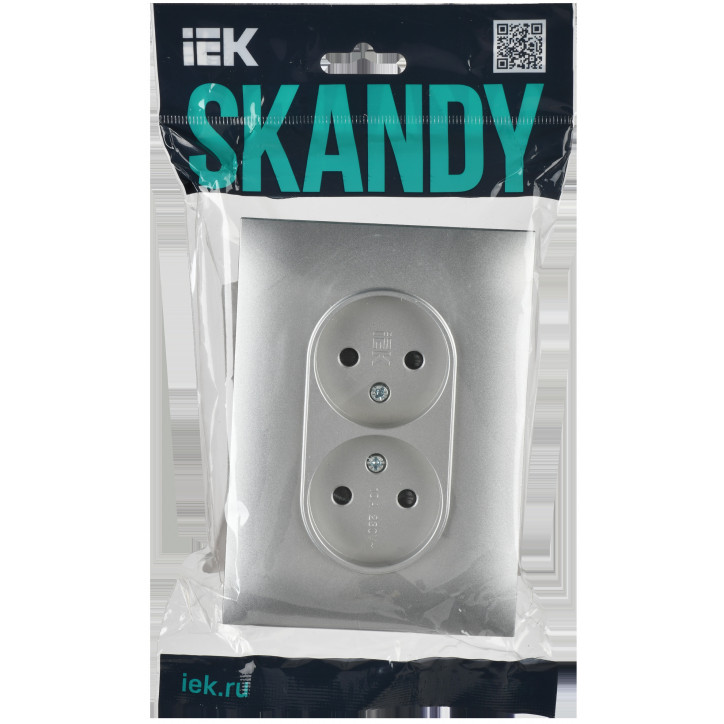 SKANDY Розетка 2-местная без заземления с защитными шторками 10А в сборе SK-R09S серебряный IEK