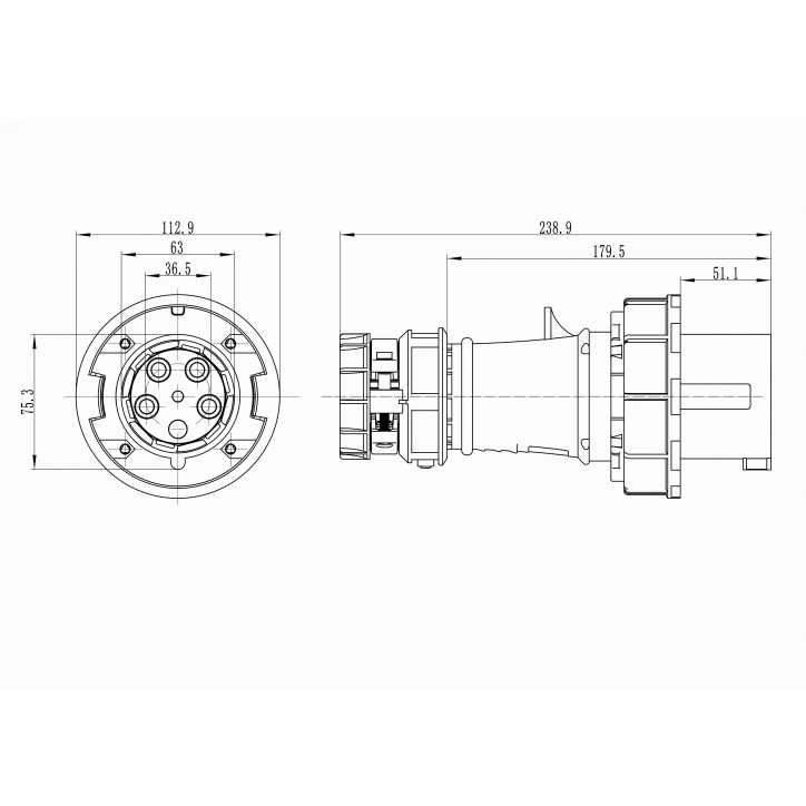 Вилка кабельная IP67 63A 3p+E+N 400V Вилка кабельная IP67 63A 3p+E+N 400V