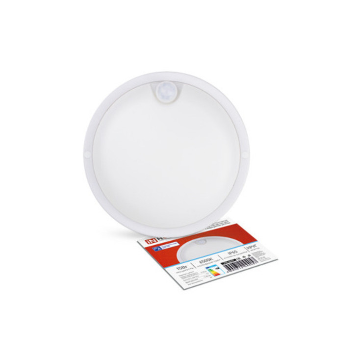 Светильник светодиодный герметичный СПП ИД-1565-КРУГ 15Вт 6500К 1350Лм с инфракрасным датчиком IP65 140мм IN HOME Светильник светодиодный герметичный СПП ИД-1565-КРУГ 15Вт 6500К 1350Лм с инфракрасным датчиком IP65 140мм IN HOME