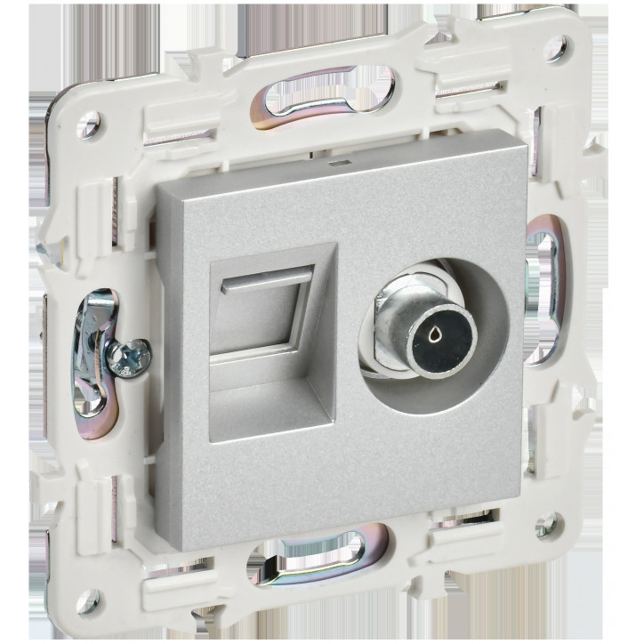 SKANDY Розетка двойная TV+RJ45 кат.6E SK-A15S серебряный IEK