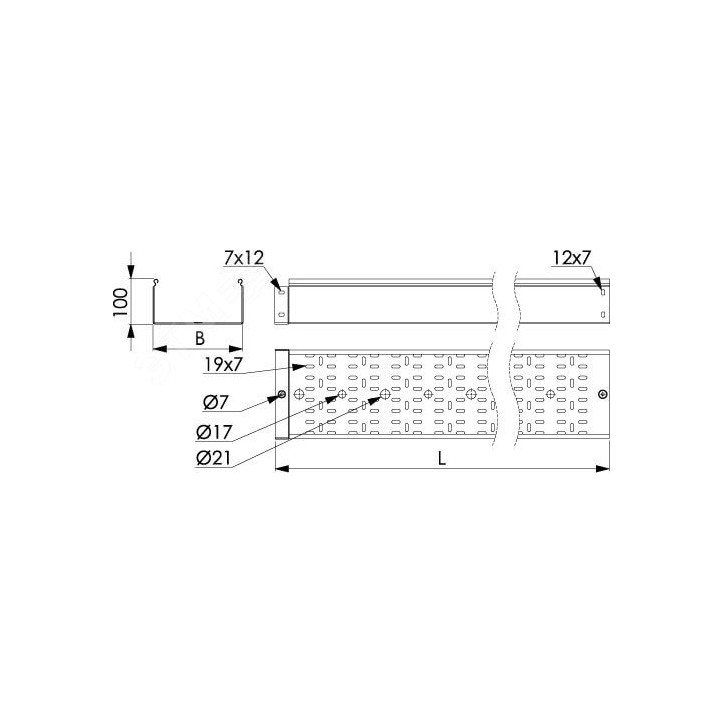Лоток перфорированный 100х100 L-3000мм толщина 1.0мм цинк-ламельный Лоток перфорированный 100х100 L-3000мм толщина 1.0мм цинк-ламельный