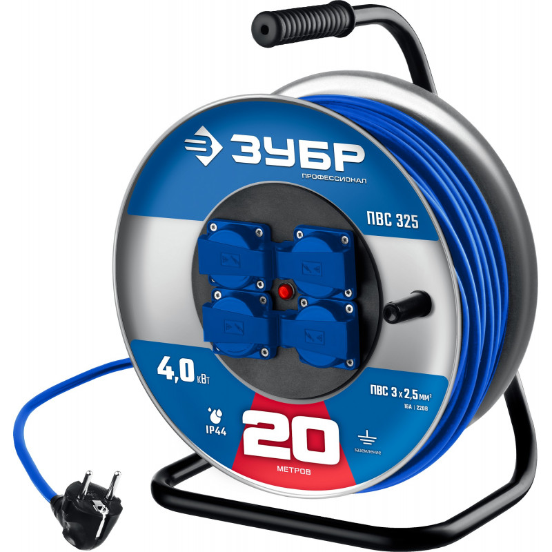Удлинитель силовой на катушке ПВС-325, ПВС, 3 x 2.5 мм2, 20 м, 4000 Вт, IP44, Профессионал