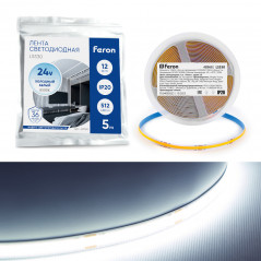 Лента светодиодная 512SMD(2110) 12Вт/м 24V 5000*10*1.8мм IP20 6500К, LS530 FERON