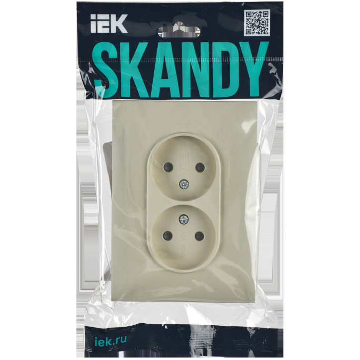 SKANDY Розетка 2-местная без заземления с защитными шторками 10А в сборе SK-R09B бежевый IEK