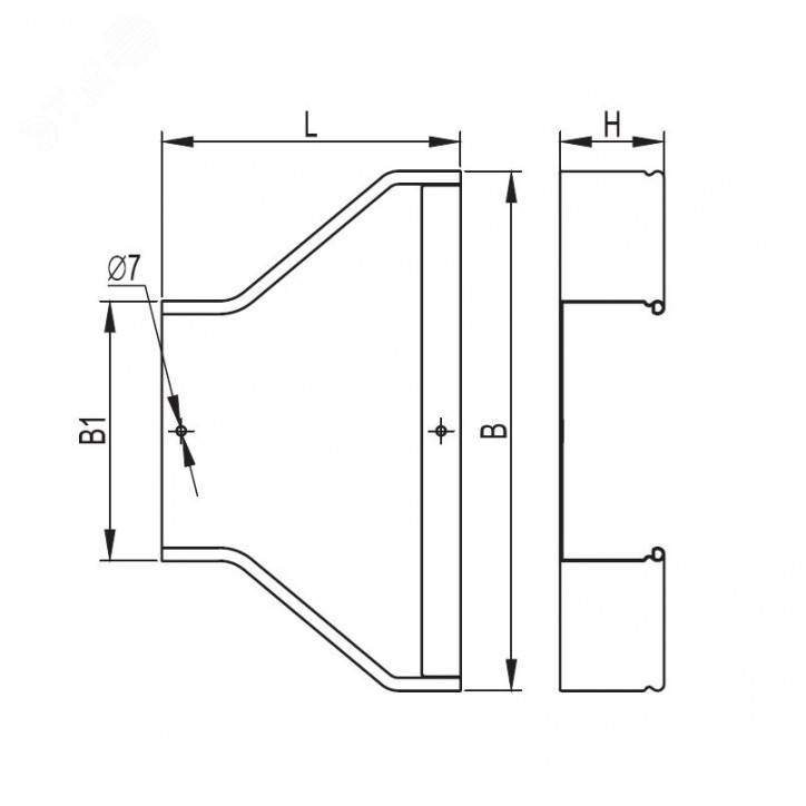Переходник RRC симметричный 600/500 H100 в комплекте с крепежными элементами и соединительными пластинами
