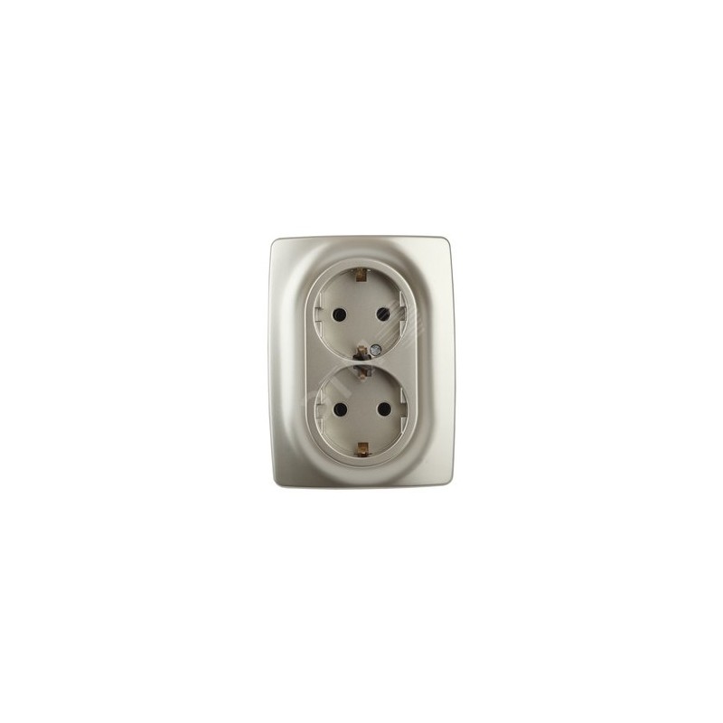 Розетка 2X2P+E Schuko со шторками , 16A-250В, Эра12, шампань, 12-2108-04