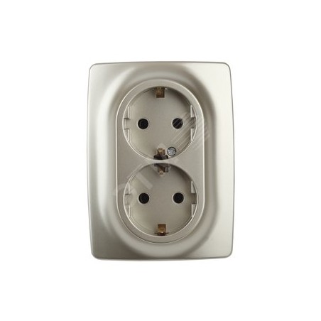 Розетка 2X2P+E Schuko со шторками , 16A-250В, Эра12, шампань, 12-2108-04