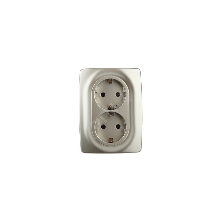 Розетка 2X2P+E Schuko со шторками , 16A-250В, Эра12, шампань, 12-2108-04