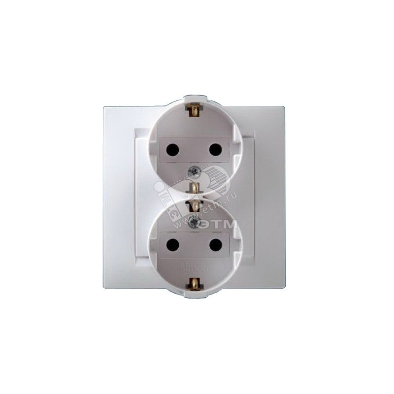 15 Розетка двойная 2Р+Е Schuko 16А 250В винтовой зажим белый