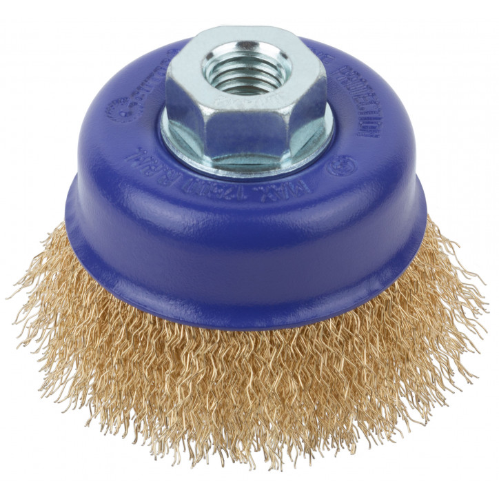 Щетка для УШМ, М14, Чашка, латунированная витая проволока 0,3 мм, 75 мм, блистер, Profi Щетка для УШМ, М14, Чашка, латунированная витая проволока 0,3 мм, 75 мм, блистер, Profi