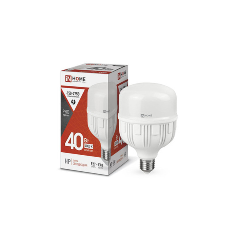 Лампа светодиодная LED-HP-PRO 40Вт 230В Е27 с адаптером E40 4000К 3800Лм IN HOME