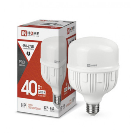 Лампа светодиодная LED-HP-PRO 40Вт 230В Е27 с адаптером E40 4000К 3800Лм IN HOME