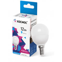 Лампа светодиодная LED 12Вт Шар 220В Е14 D45х90 4500К белый 1070 лм