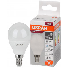 Лампа светодиодная LED 10 Вт E14 6500К 800Лм шарик 220 В (замена 75Вт) OSRAM