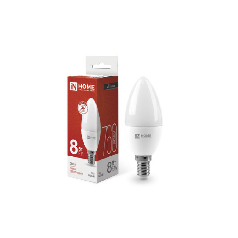 Лампа светодиодная LED-СВЕЧА-VC 8Вт 230В Е14 4000К 760Лм IN HOME