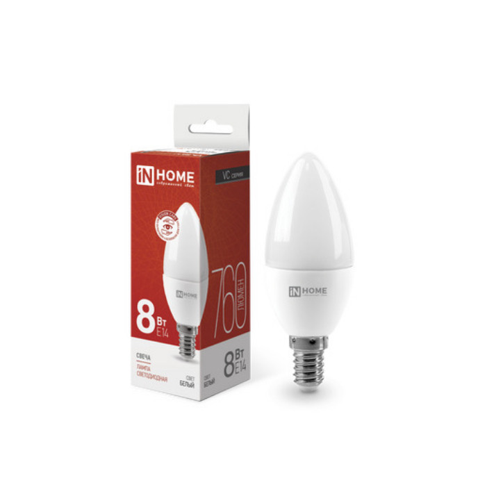 Лампа светодиодная LED-СВЕЧА-VC 8Вт 230В Е14 4000К 760Лм IN HOME Лампа светодиодная LED-СВЕЧА-VC 8Вт 230В Е14 4000К 760Лм IN HOME