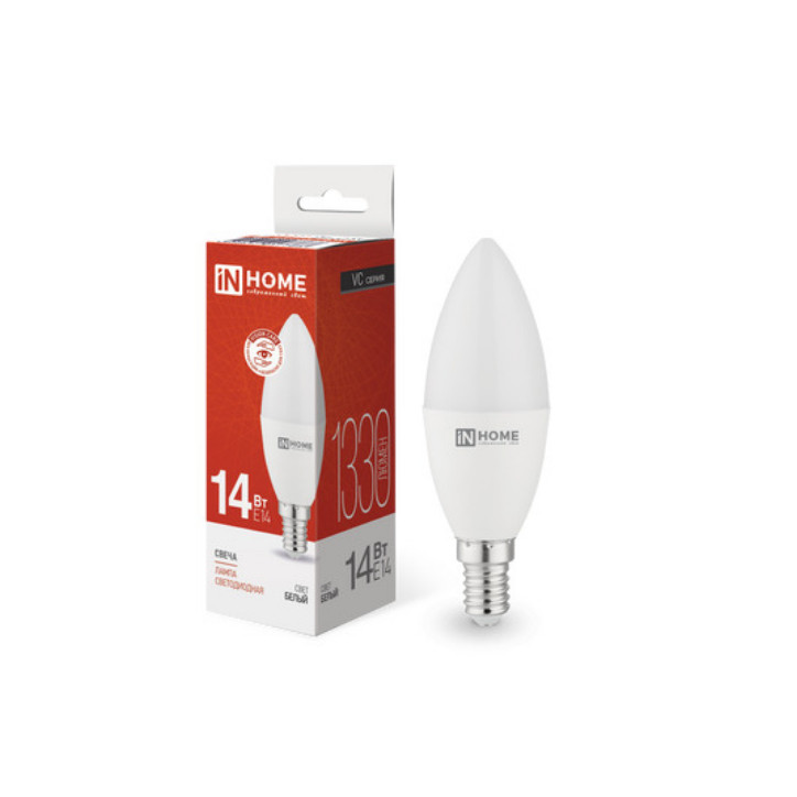 Лампа светодиодная LED-СВЕЧА-VC 14Вт 230В E14 4000K 1330Лм IN HOME Лампа светодиодная LED-СВЕЧА-VC 14Вт 230В E14 4000K 1330Лм IN HOME
