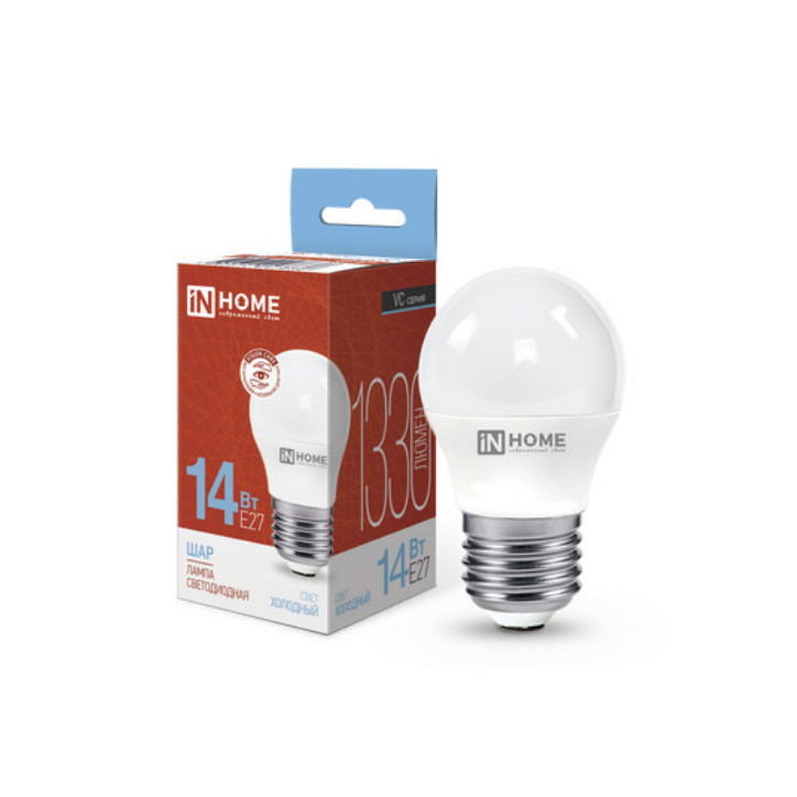 Лампа светодиодная LED-ШАР-VC 14Вт 230В E27 6500K 1330Лм IN HOME Лампа светодиодная LED-ШАР-VC 14Вт 230В E27 6500K 1330Лм IN HOME