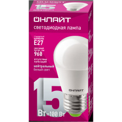 Лампа светодиодная 15вт OLL-G45-15-230-4K-E27-FR ОНЛАЙТ