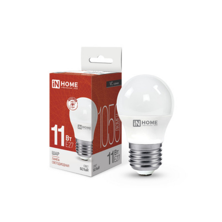 Лампа светодиодная LED-ШАР-VC 11Вт 230В Е27 4000К 1050Лм IN HOME Лампа светодиодная LED-ШАР-VC 11Вт 230В Е27 4000К 1050Лм IN HOME