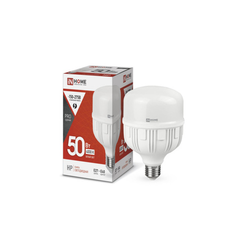 Лампа светодиодная LED-HP-PRO 50Вт 230В Е27 с адаптером E40 4000К 4750Лм IN HOME