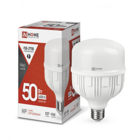 Лампа светодиодная LED-HP-PRO 50Вт 230В Е27 с адаптером E40 4000К 4750Лм IN HOME