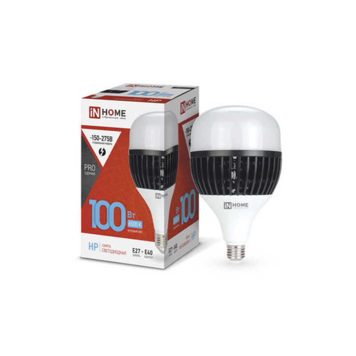 Лампа светодиодная LED-HP-PRO 100Вт 230В E27 с адаптером Е40 6500К 9500Лм IN HOME Лампа светодиодная LED-HP-PRO 100Вт 230В E27 с адаптером Е40 6500К 9500Лм IN HOME