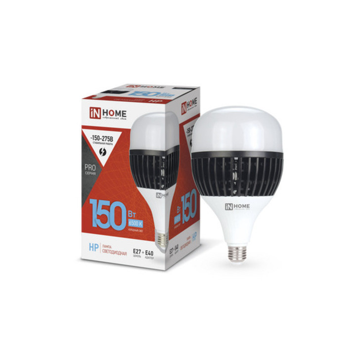 Лампа светодиодная LED-HP-PRO 150Вт 230В E27 с адаптером Е40 6500К 14250Лм IN HOME Лампа светодиодная LED-HP-PRO 150Вт 230В E27 с адаптером Е40 6500К 14250Лм IN HOME