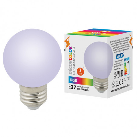 Лампа декоративная светодиодная LED-G60-3W/RGB/E27/FR/С Форма шар матовая.Цвет RGB Картон ТМ Volpe