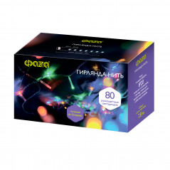 Гирлянда светодиодная нить DC-G01-80M, 80 мульт. LED, 7.8 м., 8 реж., 3xAA