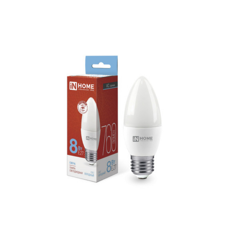 Лампа светодиодная LED-СВЕЧА-VC 8Вт 230В Е27 6500К 760Лм IN HOME