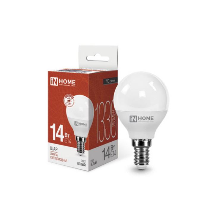 Лампа светодиодная LED-ШАР-VC 14Вт 230В E14 4000K 1330Лм IN HOME Лампа светодиодная LED-ШАР-VC 14Вт 230В E14 4000K 1330Лм IN HOME
