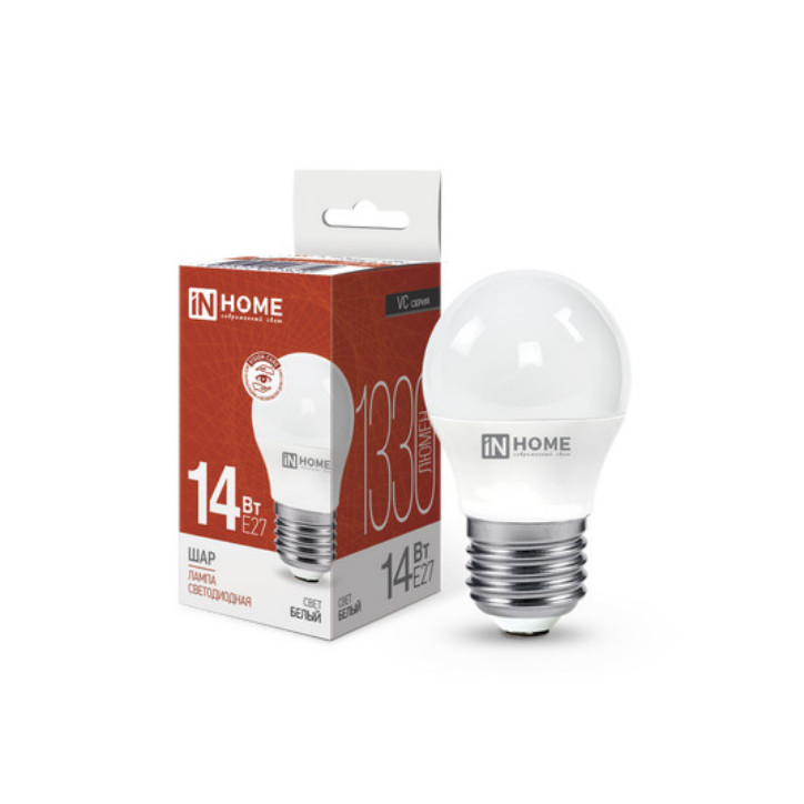 Лампа светодиодная LED-ШАР-VC 14Вт 230В E27 4000K 1330Лм IN HOME Лампа светодиодная LED-ШАР-VC 14Вт 230В E27 4000K 1330Лм IN HOME