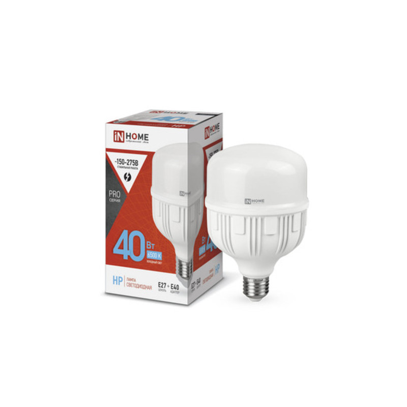 Лампа светодиодная LED-HP-PRO 40Вт 230В Е27 с адаптером E40 6500К 3800Лм IN HOME