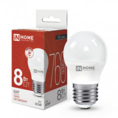 Лампа светодиодная LED-ШАР-VC 8Вт 230В Е27 4000К 760Лм IN HOME